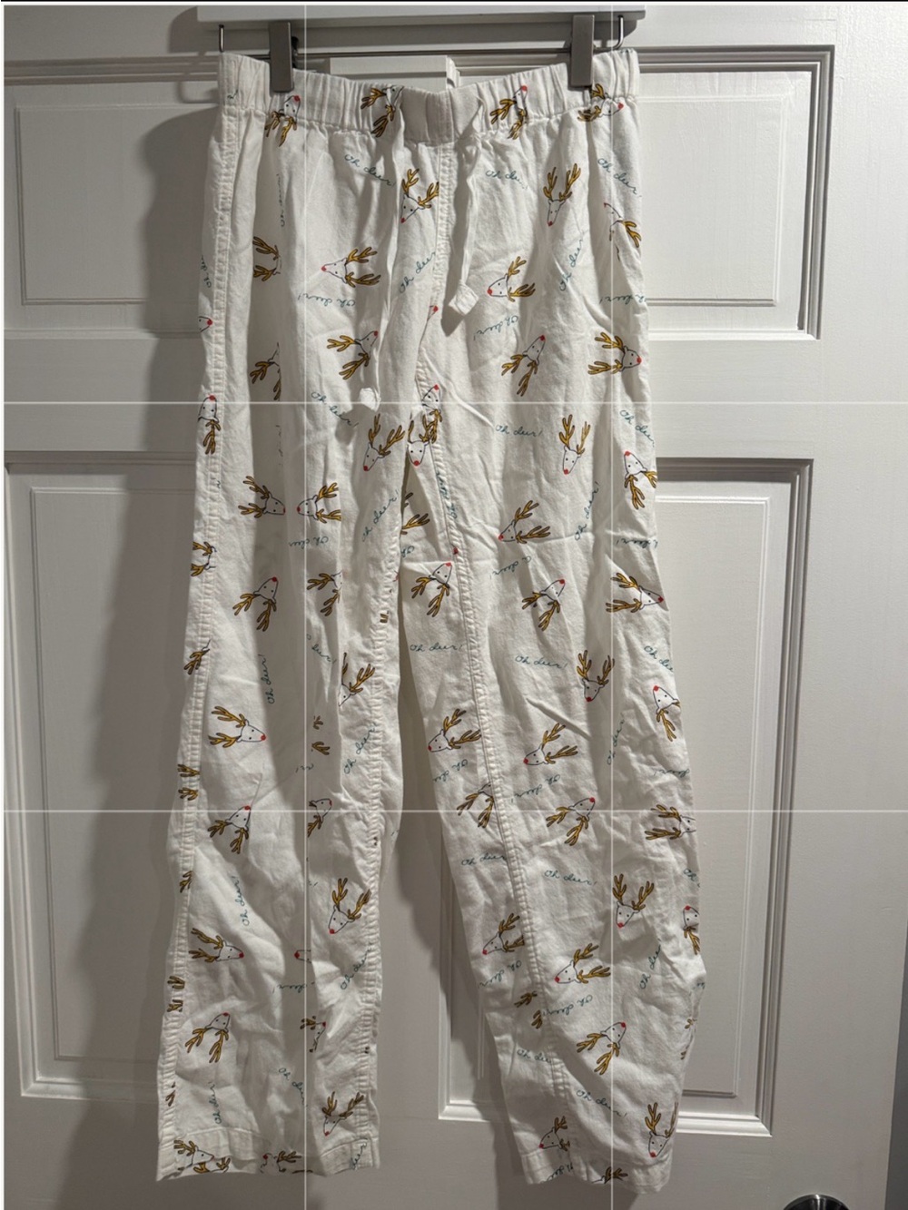 J Crew White Cotton Lounge Pants with reindeer holiday Print